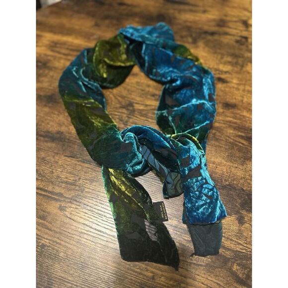 Crushed Velvet Silk Viscose Blend Scarf Turquoise Water Color Bohemian Floral - Picture 1 of 6